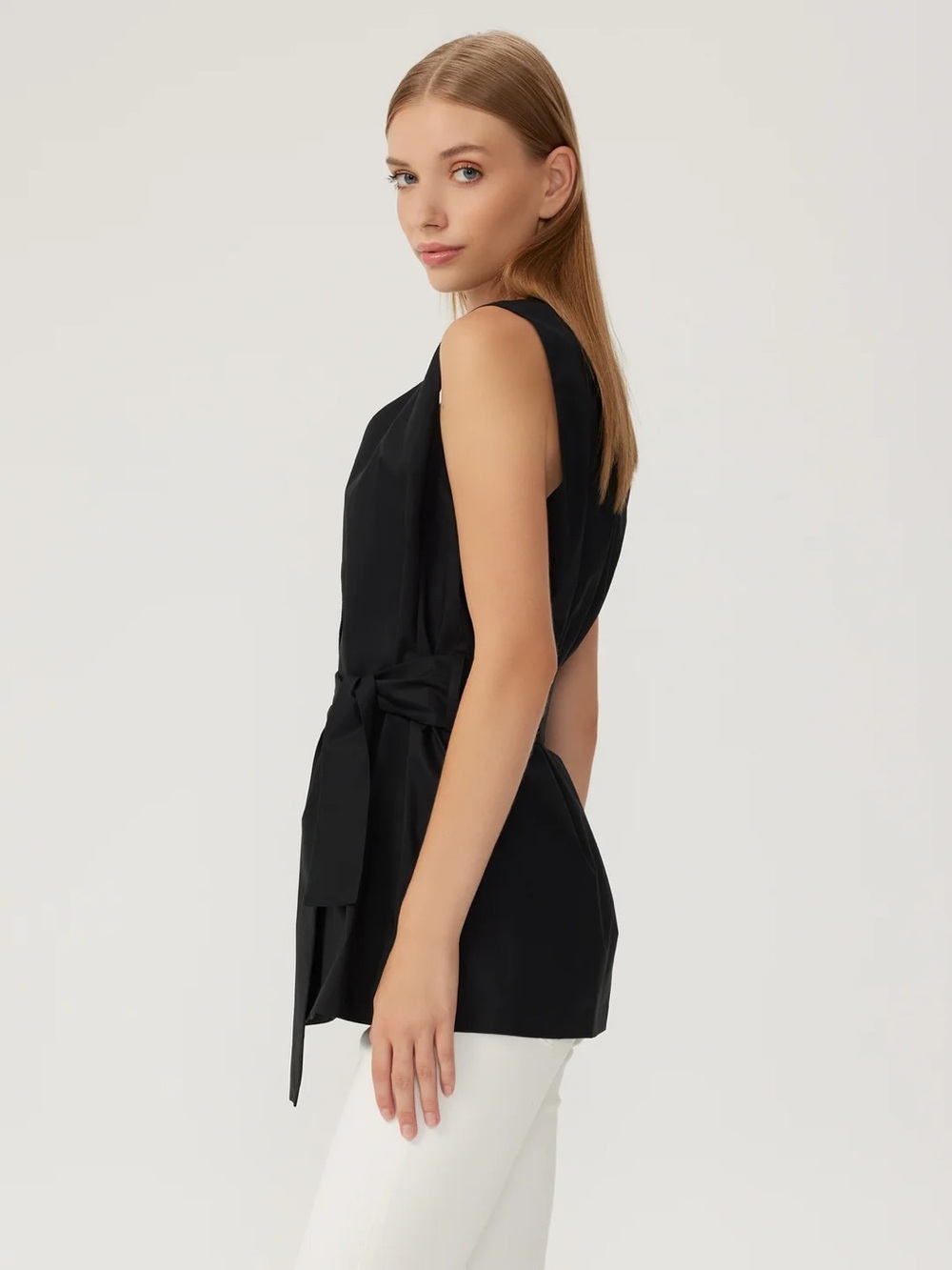 Ann Taylor Black Sleeveless Tie-Waist Tunic